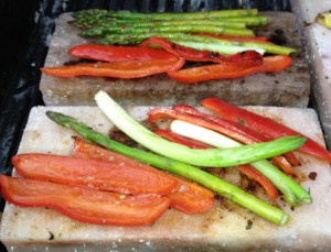 Asparagus and Peppers on a Salt Block